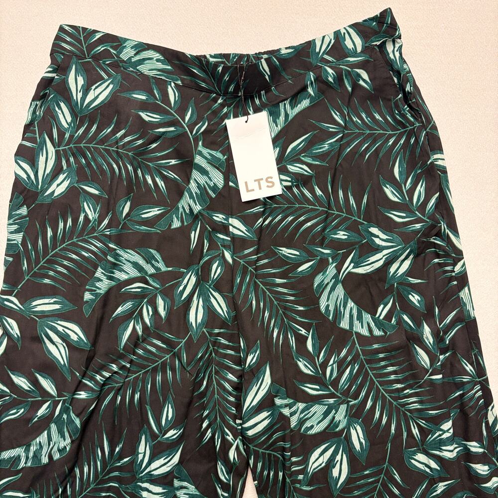 Long Tall Sally Wide Leg Pants LTS Black Green Tropical Print Trousers 18 XLONG - Picture 8 of 13